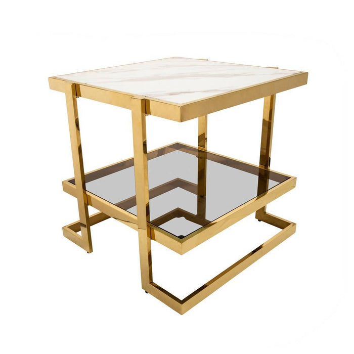 Metal / Marble Side Table - Gold