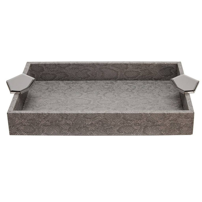 Wood Faux Leather Trays - Grey