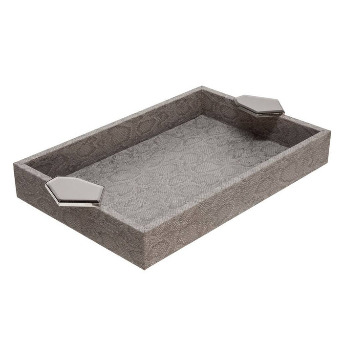 Wood Faux Leather Trays - Grey