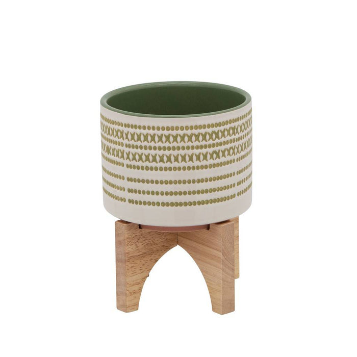Aztec Olive Planter With Wood Stand