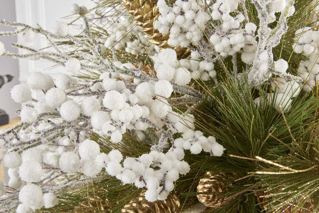 30" White Flocked Berry Stem