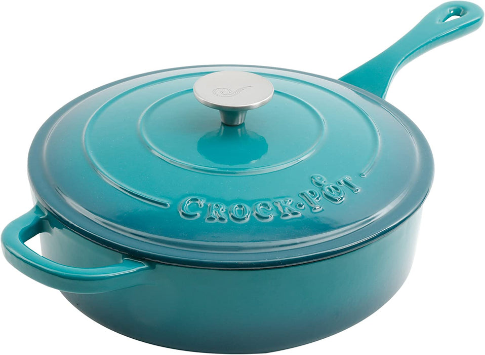 Crock Pot Artisan Enameled Cast Iron Deep Sauté Pan - Teal