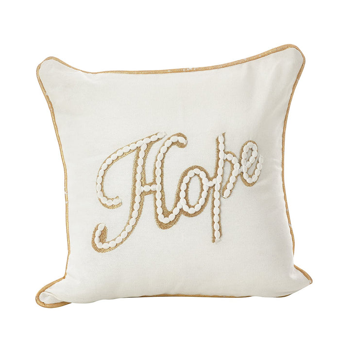 Hope Embroidered White Pillow