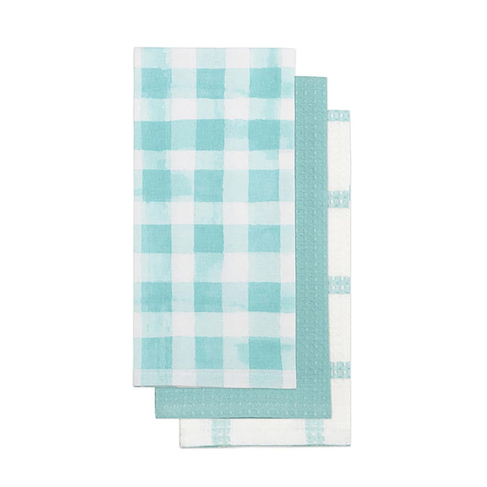 Watercolor Check Towels - Aqua