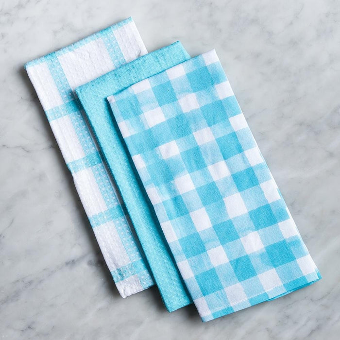 Watercolor Check Towels - Aqua