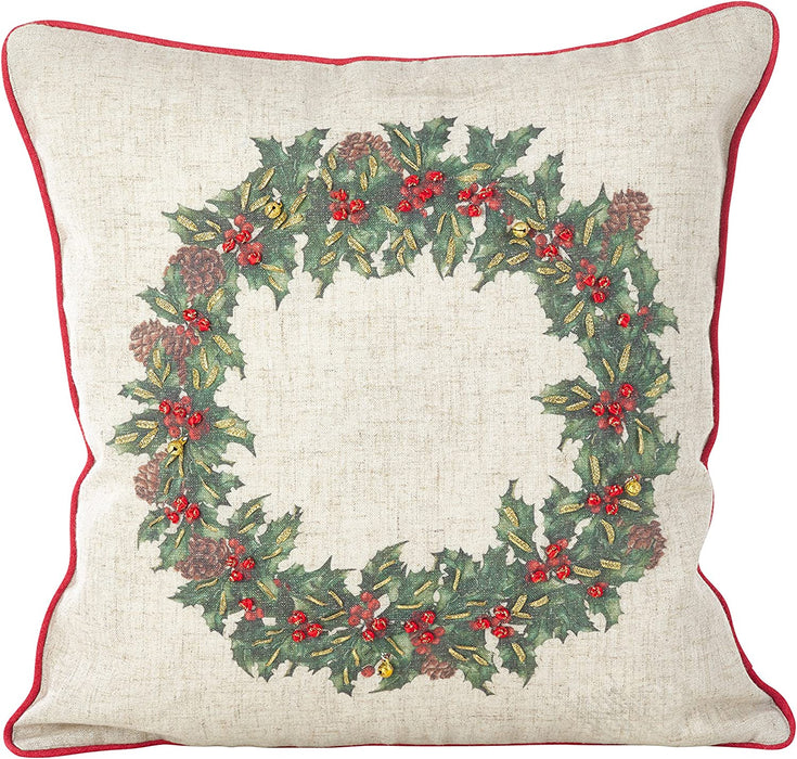 Holly Wreath With Bells Pillow