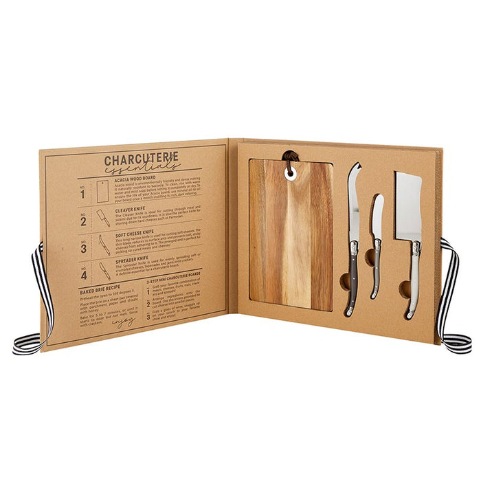 Acacia Wood Cheese Board with Knives Book Box