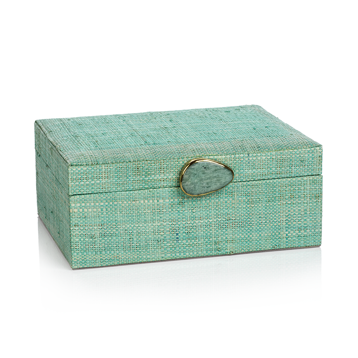 Raffia Palm Box w/Stone Accent-Jade