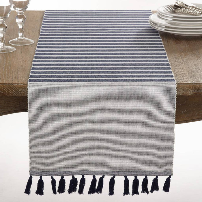 Navy Blue Ribbed Tassel Runner
