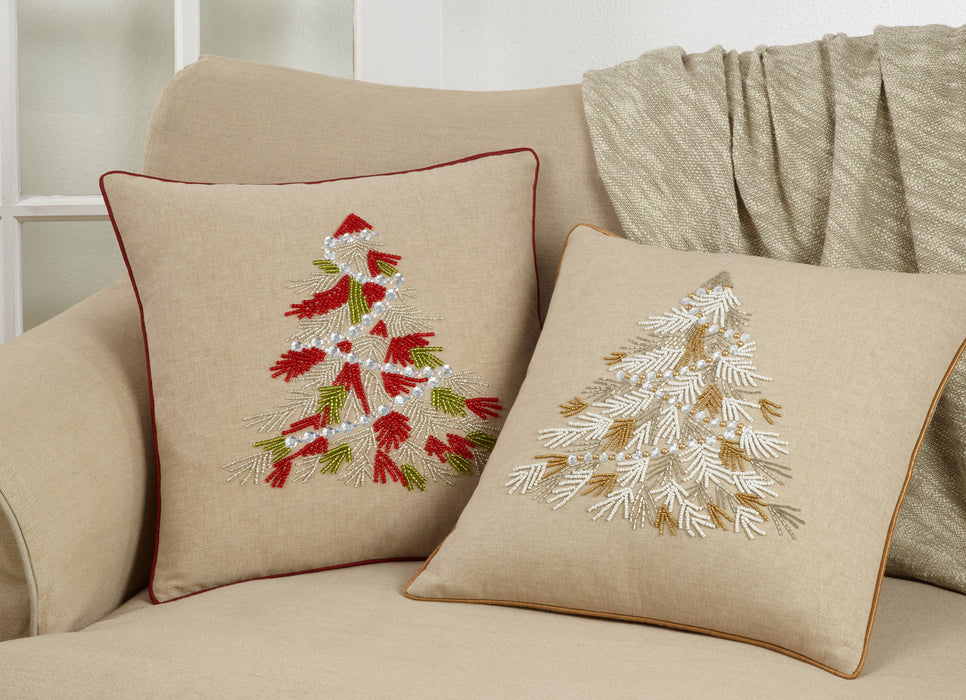 Beaded Christmas Tree Pillow - Gold
