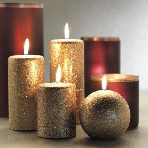 Gold Glitter Pillar Candle
