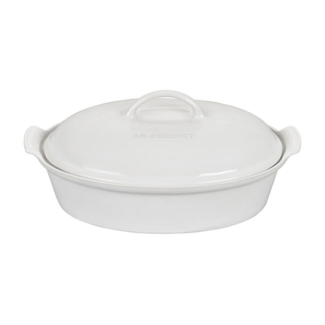 Covered Oval Casserole Dish-White
