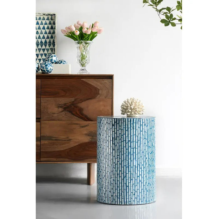 Round Pedestal Blue Stool — BDC Living