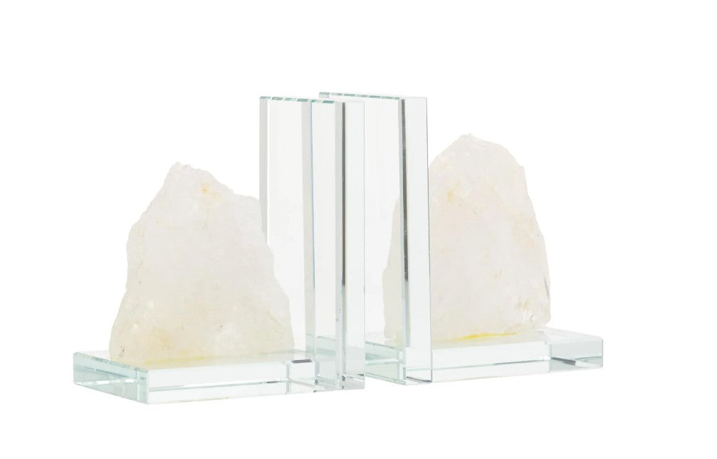 Crystal Bookends With White Stone