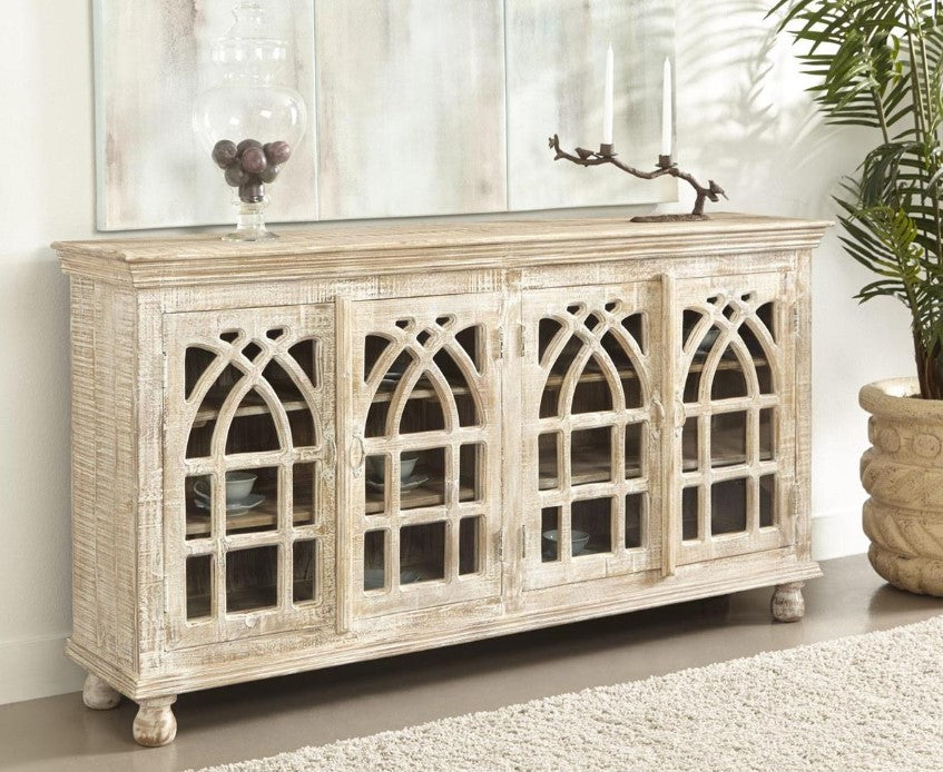 Cathedral Whitewashed Four-Door Credenza