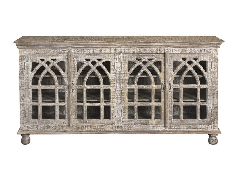 Cathedral Whitewashed Four-Door Credenza