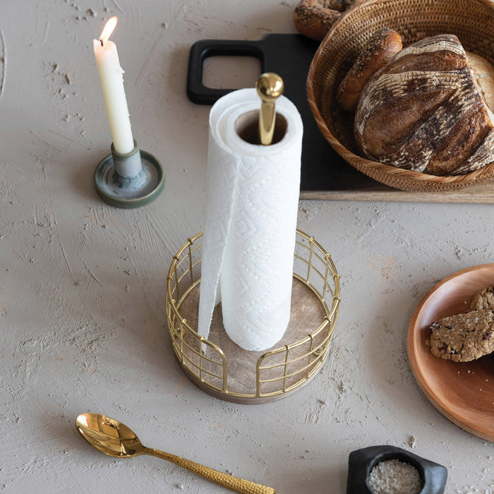 Metal And Wood Paper Towel Holder