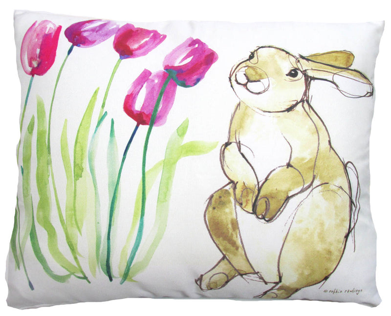 Bunny With Tulips Pillow