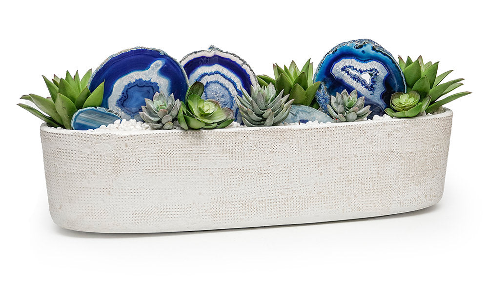 Agate / Succulents In 19" White Planter