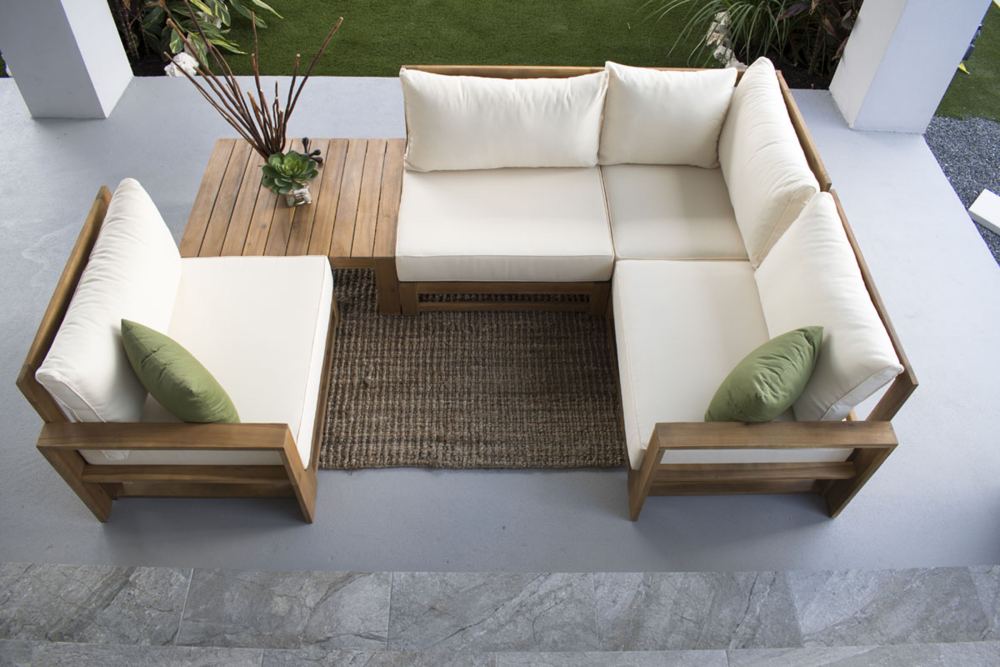 Lyford Acacia Sectional Set With Cushions