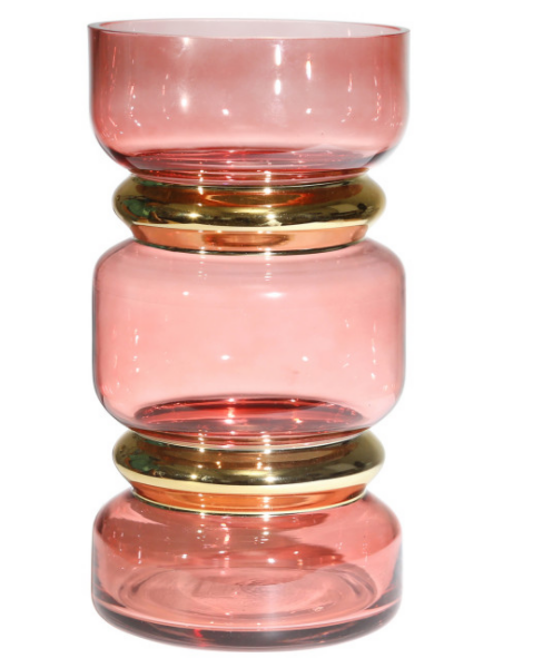 12" Glass Edged With Gold Belt (Pink)