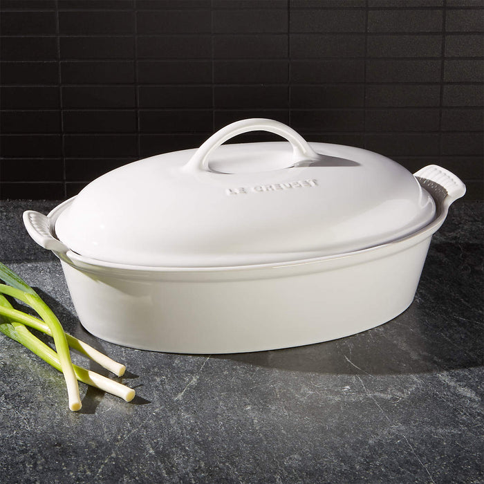 Covered Oval Casserole Dish-White