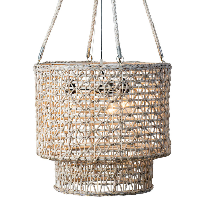 Double Barrel Hand Woven Rope Chandelier - White Wash