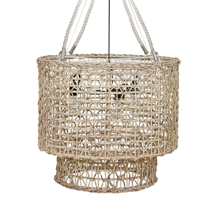 Double Barrel Hand Woven Rope Chandelier - White Wash