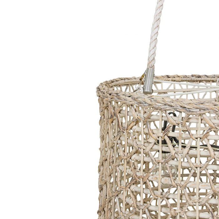 Double Barrel Hand Woven Rope Chandelier - White Wash