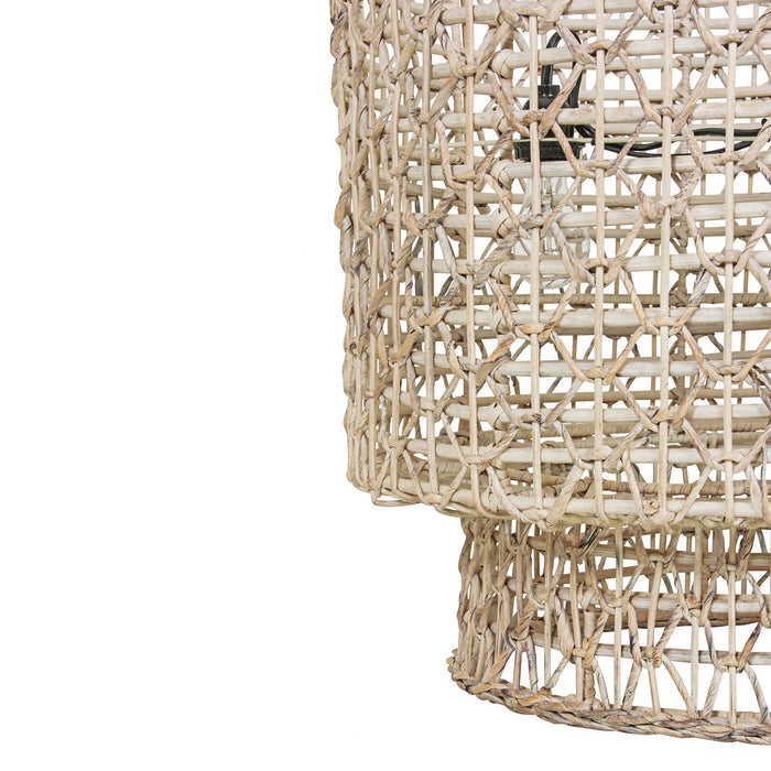 Double Barrel Hand Woven Rope Chandelier - White Wash