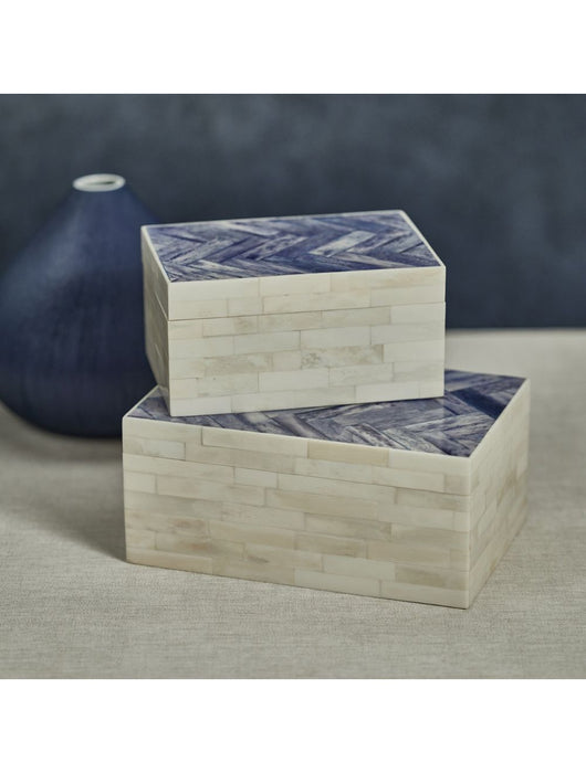 Cote d'Ivoire White Bone Box With Herringbone Pattern Lid