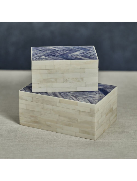 Cote d'Ivoire White Bone Box With Herringbone Pattern Lid