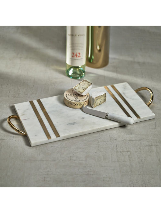 Rectangular Marble Serving Tray With Brass Handles