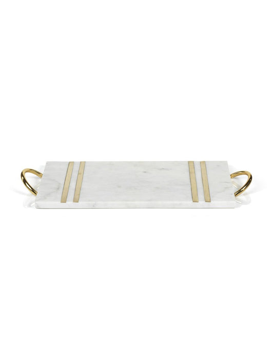 Rectangular Marble Serving Tray With Brass Handles